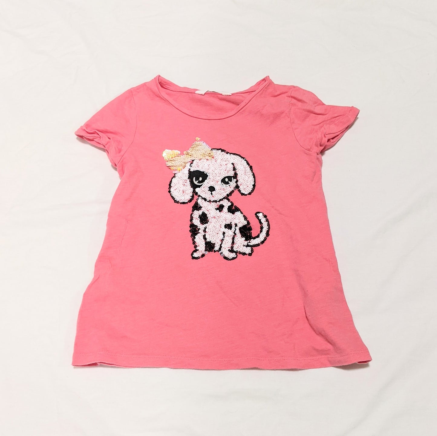 Sequin puppy pink T-shirt - size 7