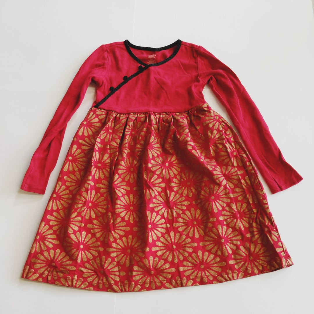 Tea Collection red golden flower glitter dress - size 6