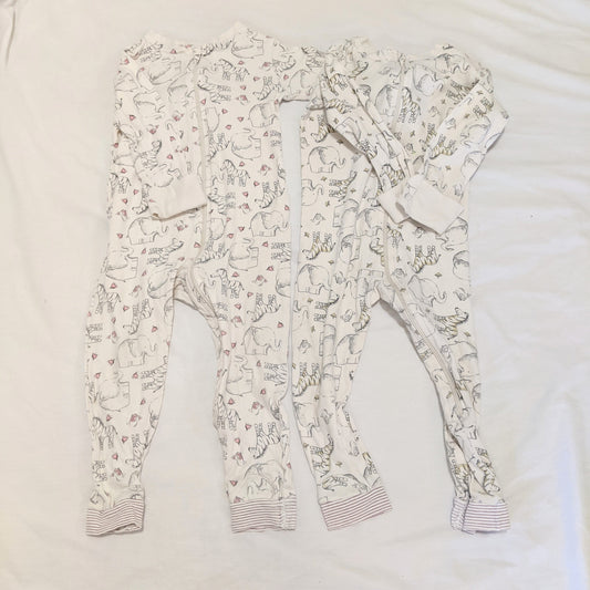 Two-pack elephant/zebra onesies - size 1