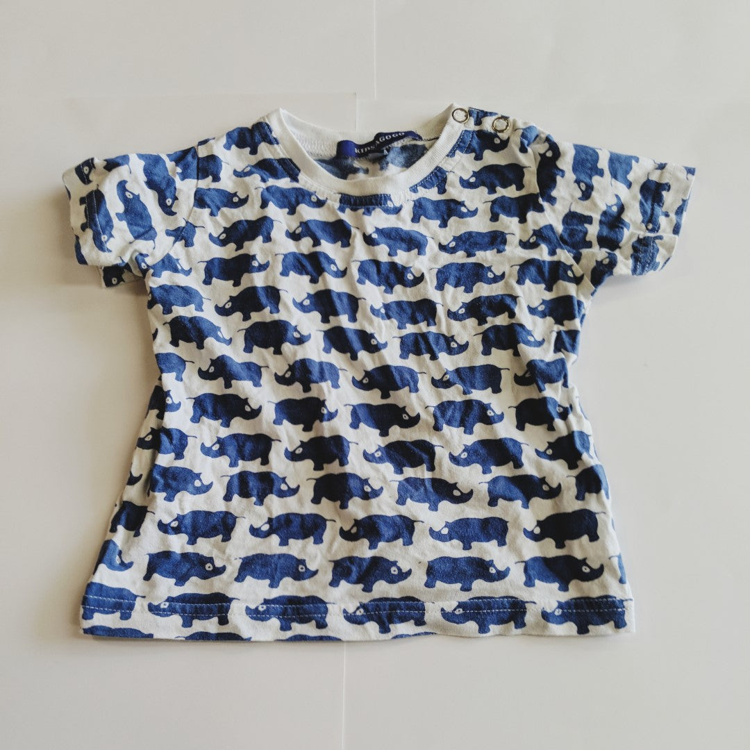 White and blue rhino print shirt - size 0