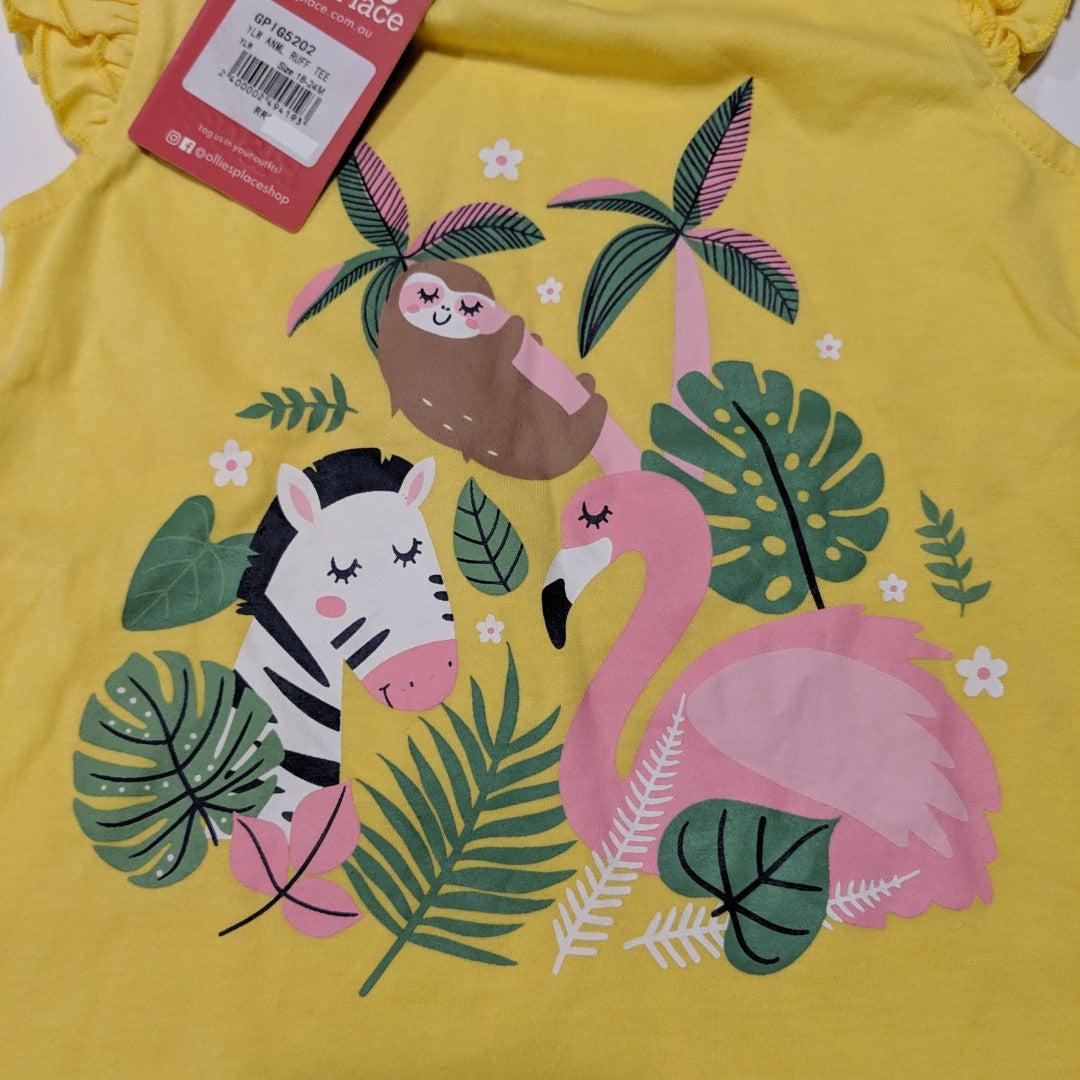 Yellow jungle animal ruffle T-shirt BNWT - size 2