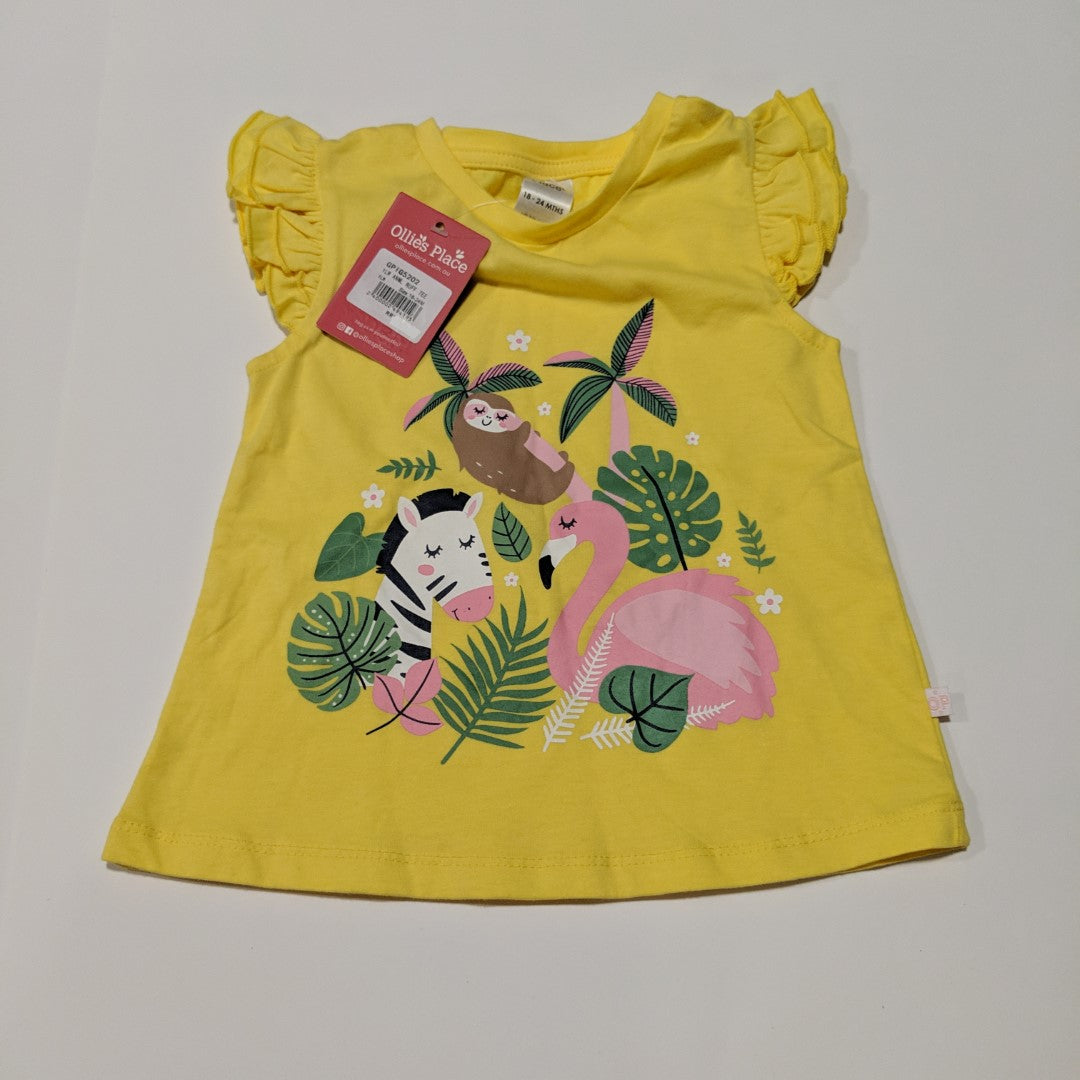 Yellow jungle animal ruffle T-shirt BNWT - size 2