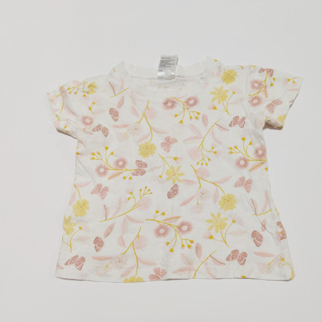 Yellow/pink flowery T-shirt - size 0