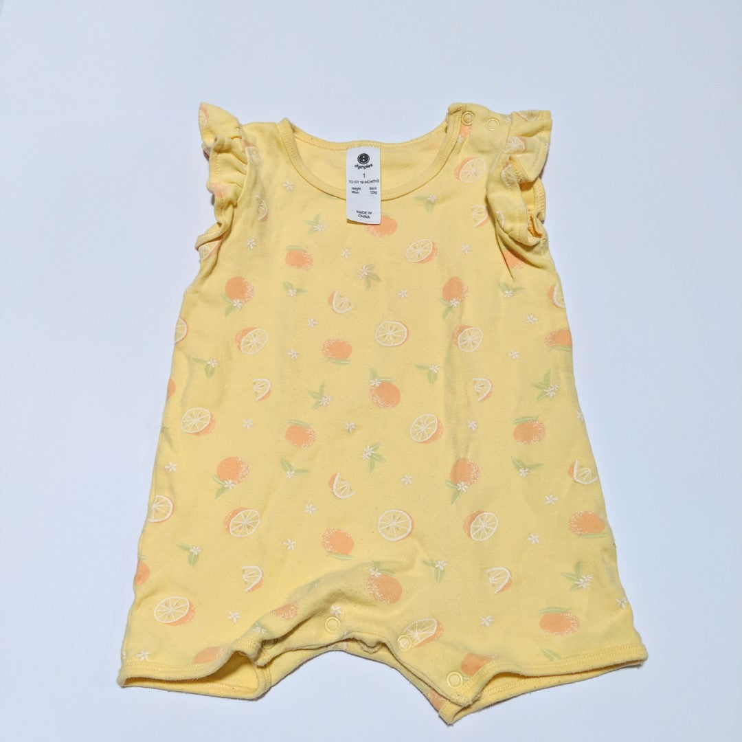 Yellow romper with oranges - size 1